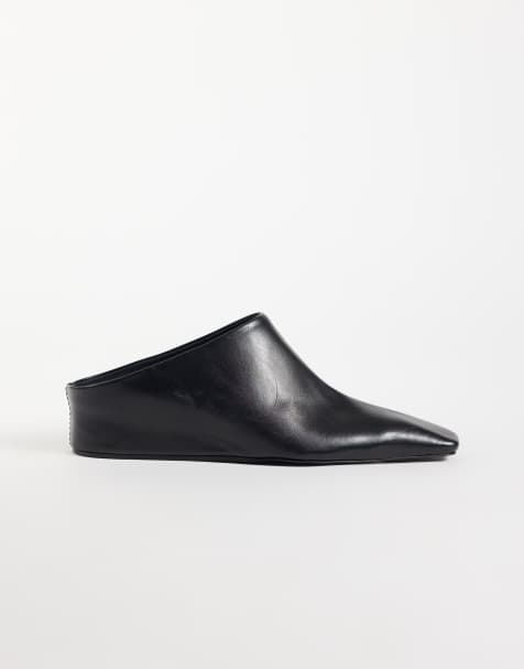 ASOS DESIGN Maeve mules en cuir à talon compensé caché noires - view 1