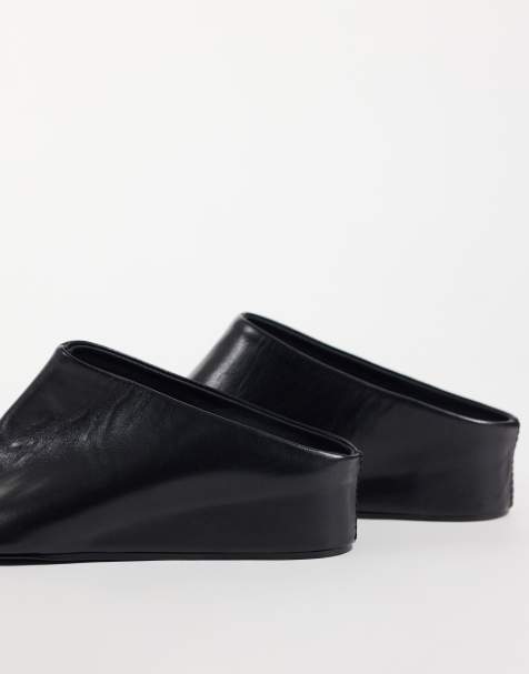 ASOS DESIGN Maeve mules i svart läder med dold kilklack - view 1