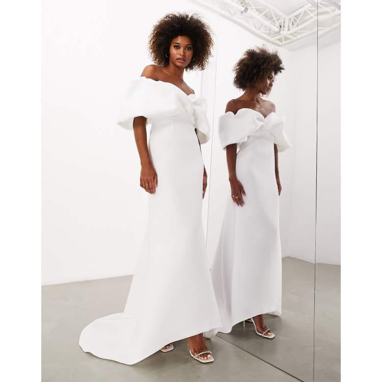 ASOS DESIGN Maeve sculpted off shoulder wedding dress in ivory