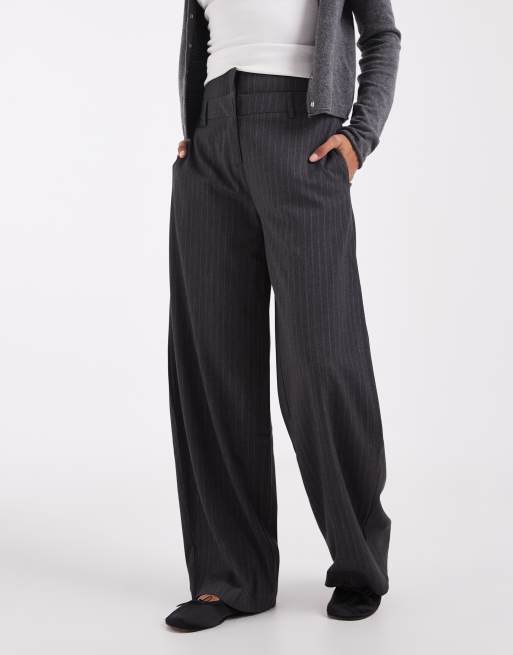 ASOS DESIGN maßgeschneiderte Barrel-Hose mit Korsettbund in Grau gestreift, 2 von 5