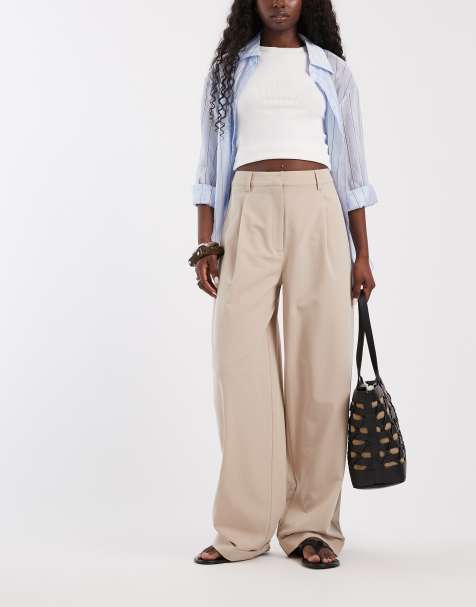 ASOS DESIGN maßgeschneiderte Hose mit hoher Taille und weitem Bein mit Umschlag in Stone - view 1