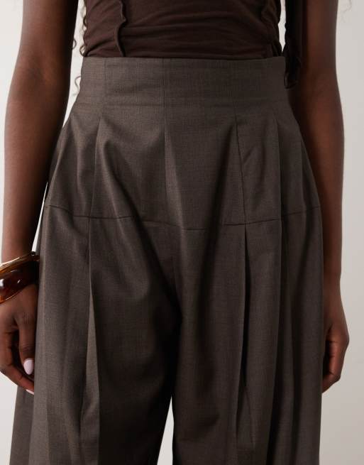 ASOS DESIGN maßgeschneiderte Hose mit weitem Bein und betonter Taille in Dunkelbraun, 5 von 5