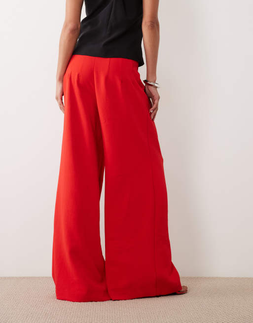 ASOS DESIGN maßgeschneiderte Palazzo-Hose mit hoher Taille und Korsett-Detail in Rot, 5 von 5