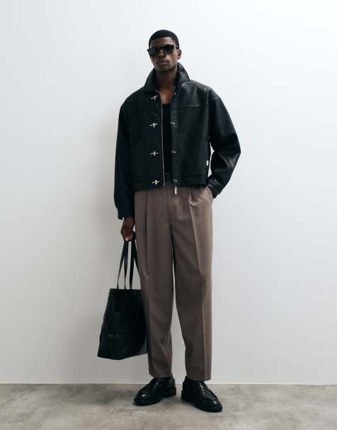 ASOS DESIGN maßgeschneiderte, plissierte Flanellhose in Braun mit Gesäßtaschendetail - view 1