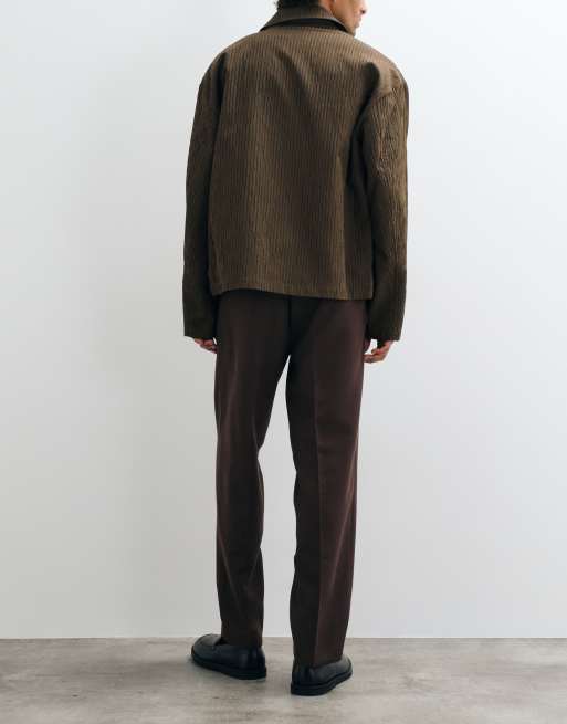 ASOS DESIGN maßgeschneiderte, plissierte Oversize-Tapered-Hose in Dunkelbraun mit Mikrostruktur, 3 von 5
