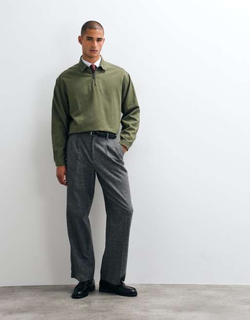 ASOS DESIGN maßgeschneiderte Wide-Leg-Hose mit Wolle in Anthrazitstruktur, 5 von 5