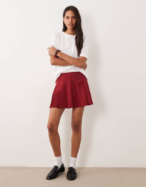 ASOS DESIGN maßgeschneiderter Plisseerock in Dunkelrot, 2 von 5