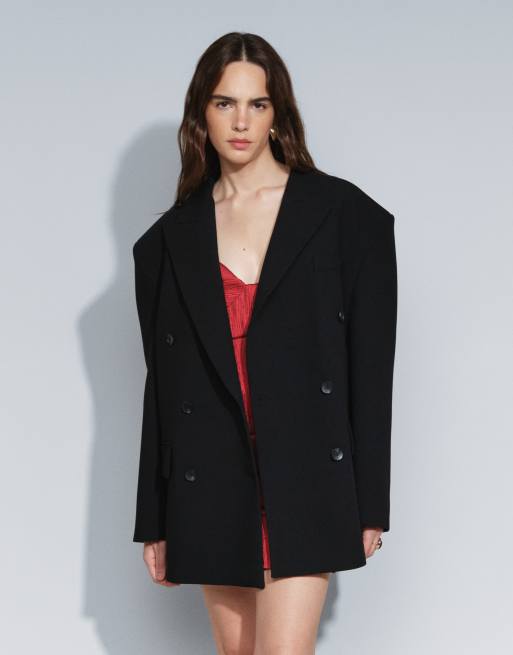 ASOS DESIGN maßgeschneiderter super Oversize-Blazer mit doppelter Knopfleiste in Schwarz, 3 von 4