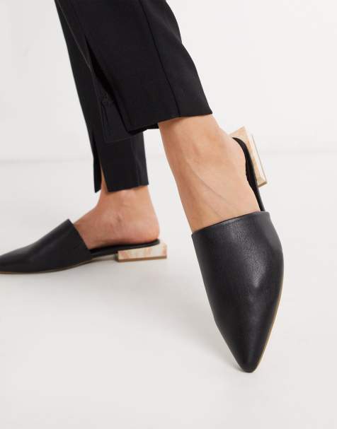 ASOS DESIGN – Magic – Flache Schuhe mit spitzer Zehenpartie in Schwarz mit Absatz in Marmoroptik