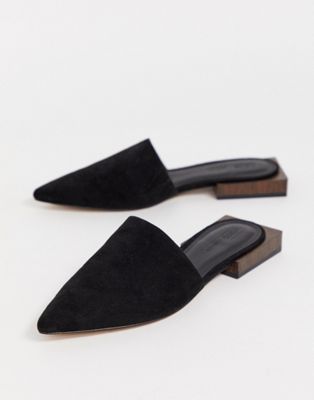 black pointed flat mules
