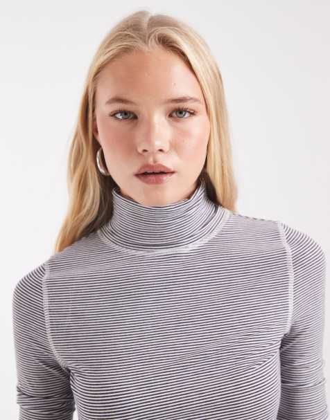 ASOS DESIGN maglia a collo alto morbida a maniche lunghe a righe grigie - view 1