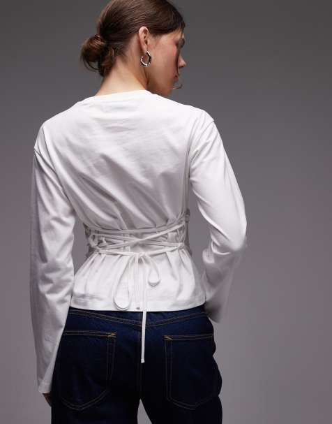 ASOS DESIGN - Maglia a maniche lunghe stile corsetto bianca con allacciatura sul retro - view 1