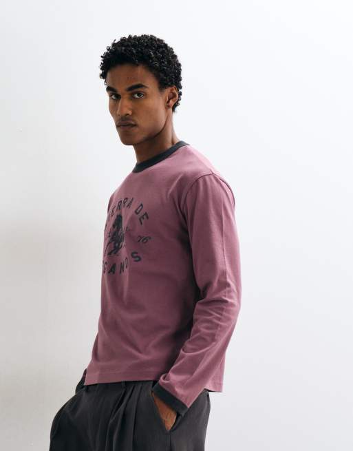 ASOS DESIGN maglia boxy e rilassata a maniche lunghe stile ringer con grafica di cavallo in rosa slavato, 5 di 5