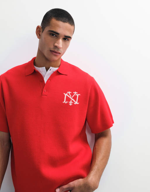 ASOS DESIGN - Maglia comoda lavorata rossa con intaglio sul collo e grafica, 2 di 7