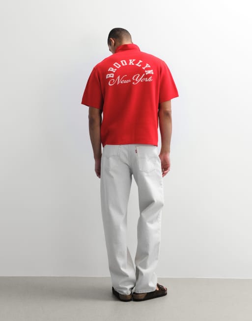 ASOS DESIGN - Maglia comoda lavorata rossa con intaglio sul collo e grafica, 5 di 7