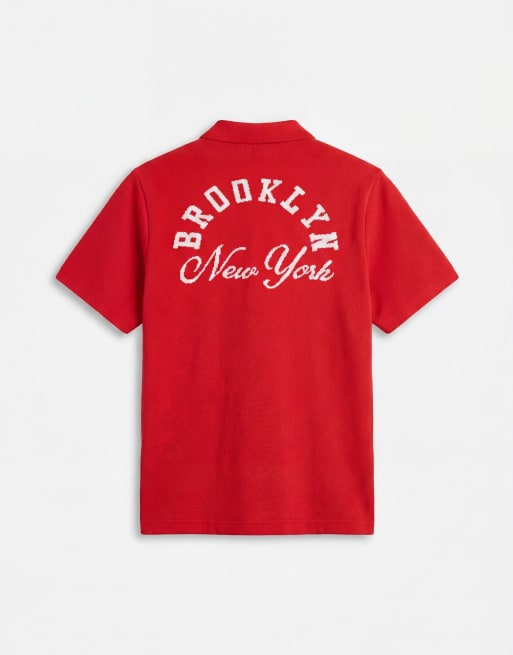 ASOS DESIGN - Maglia comoda lavorata rossa con intaglio sul collo e grafica, 7 di 7
