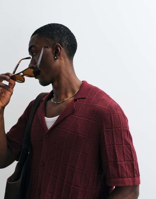 ASOS DESIGN - Maglia comoda testurizzata marrone con rever e bottoni, 3 di 5