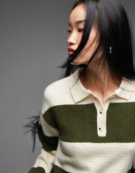 ASOS DESIGN - Maglia da rugby oversize lavorata a righe verde, 4 di 4