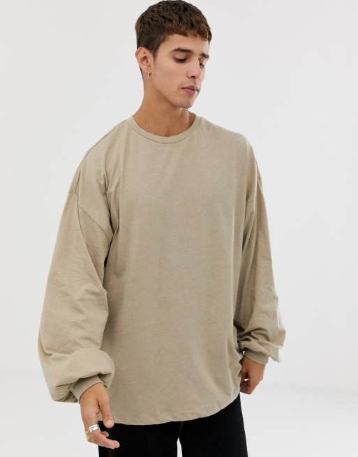 ASOS DESIGN - Maglia oversize beige a maniche lunghe a palloncino