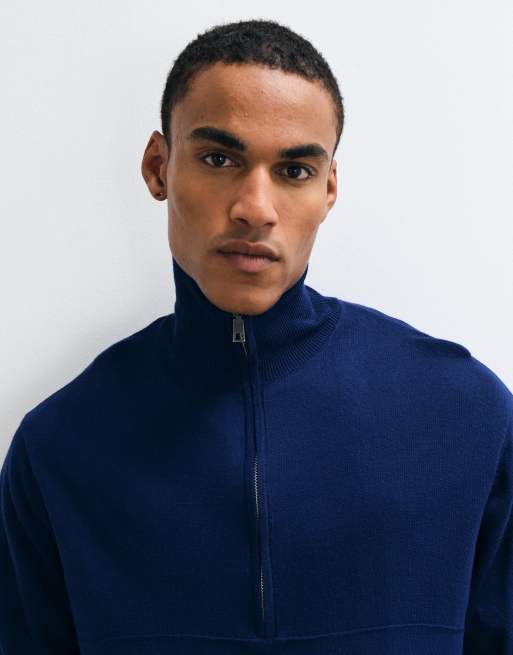 ASOS DESIGN maglia oversize lavorata a maglia con collo a imbuto e zip, blu cobalto intenso, 4 di 5