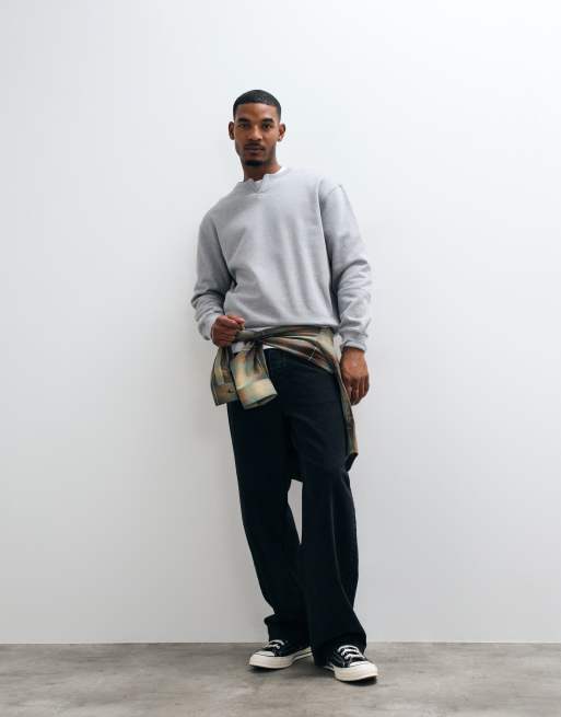 ASOS DESIGN maglia oversize premium pesante girocollo con intaglio grigio mélange, 1 di 10