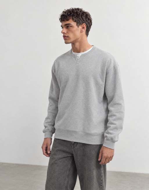 ASOS DESIGN maglia oversize premium pesante girocollo con intaglio grigio mélange, 6 di 10
