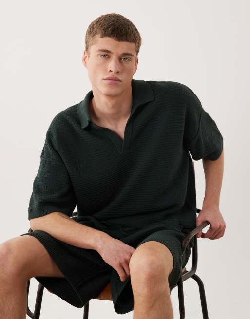 ASOS DESIGN - Maglia oversize verde scuro con intaglio sul collo in coordinato