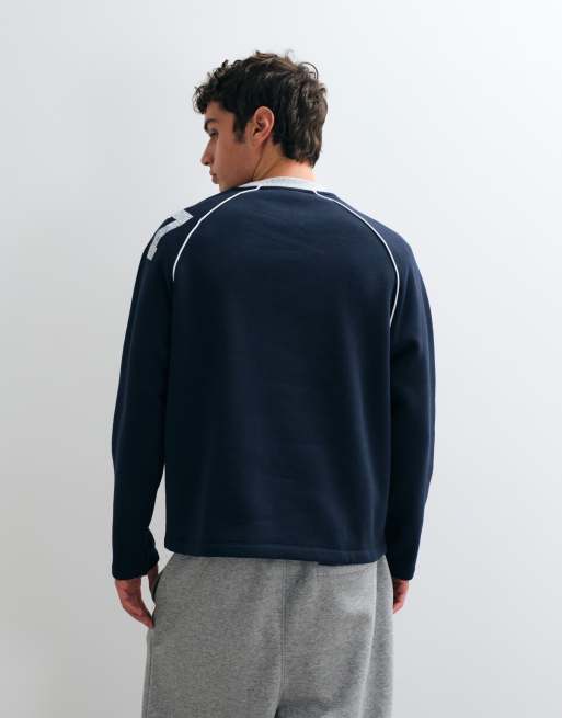 ASOS DESIGN maglia relaxed con maniche raglan e profili a contrasto con stampa pigmentata in misto cotone navy, 5 di 5