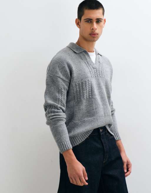 ASOS DESIGN maglia relaxed con scollo a intaglio e dettaglio a quadri grigia, 1 di 5
