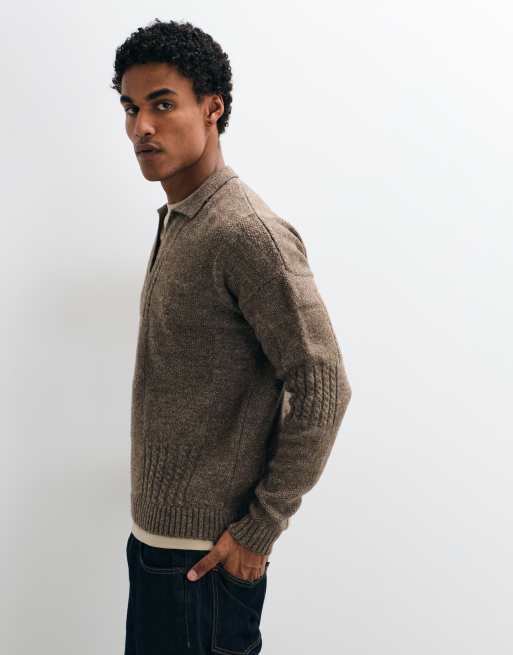 ASOS DESIGN maglia relaxed con scollo con intaglio e dettaglio a quadri marrone, 4 di 5