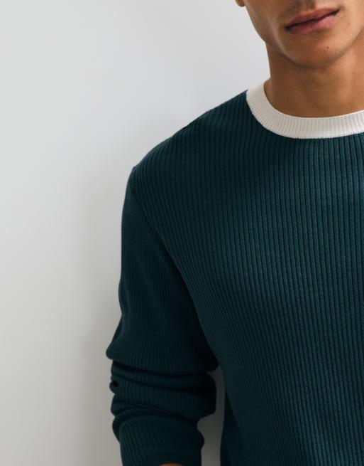 ASOS DESIGN maglia rilassata a coste con colletto a contrasto verde, 4 di 5