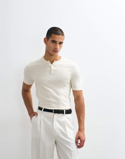 ASOS DESIGN - Maglia serafino attillata a maniche corte écru, 4 di 10