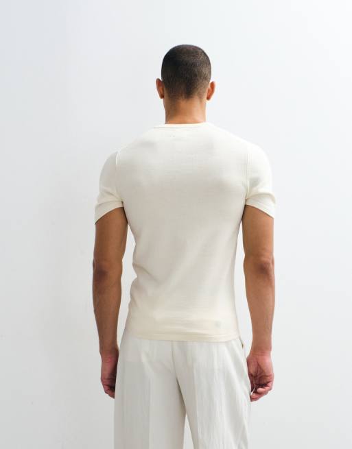 ASOS DESIGN - Maglia serafino attillata a maniche corte écru, 6 di 10