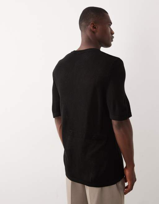 ASOS DESIGN - Maglia serafino comoda nera a coste, 5 di 5