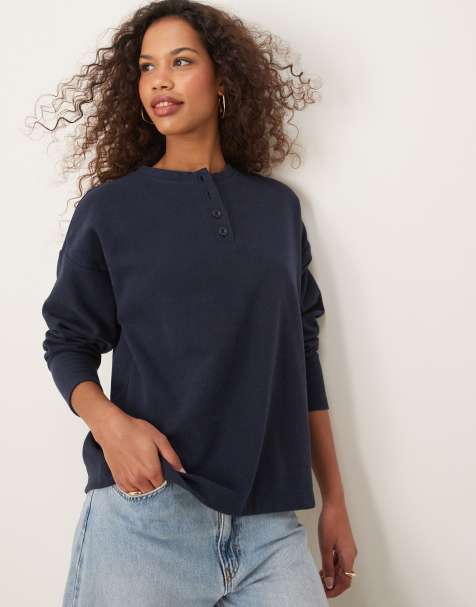 ASOS DESIGN - Maglia serafino oversize spazzolata super morbida blu navy - view 1