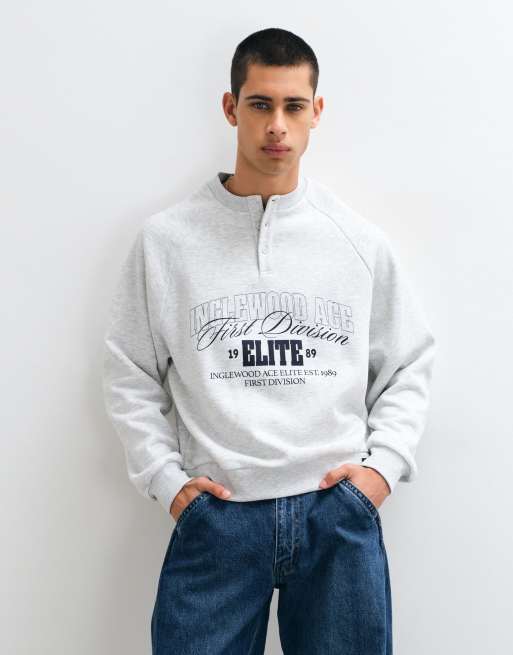 ASOS DESIGN maglia serafino oversize squadrata con stampa e dettaglio con etichetta tessuta in grigio, 1 di 5