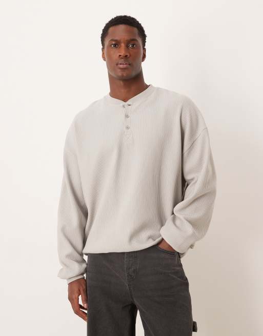 ASOS DESIGN - Maglia serafino super oversize color pietra a coste