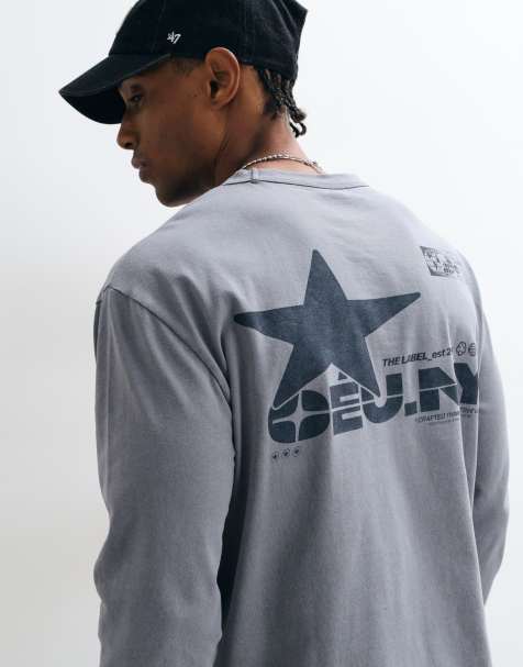 ASOS DESIGN maglia squadrata relaxed a maniche lunghe con girocollo e stampa grigio chiaro - view 1