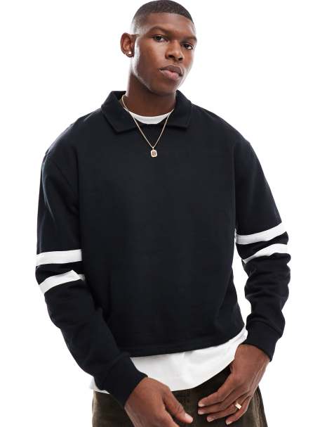 ASOS DESIGN - Maglia stile rugby oversize squadrata nera a righe - view 1