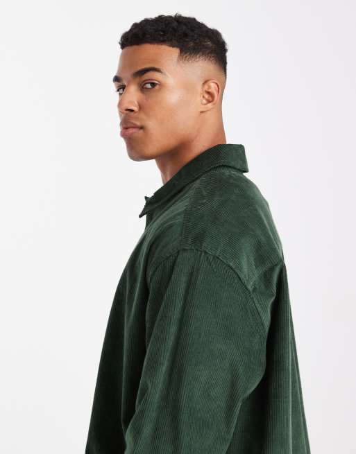 ASOS DESIGN - Maglia stile rugby verde scuro in velluto a coste squadrata oversize, 4 di 5