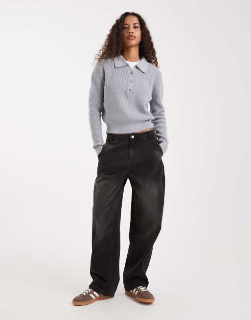 ASOS DESIGN - Maglia taglio comodo con colletto serafino grigio chiaro, 3 di 4