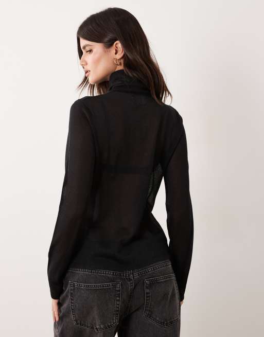 ASOS DESIGN maglia traforata con bottoni e dolcevita nero, 4 di 4
