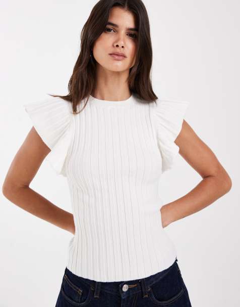 ASOS DESIGN maglietta a maniche corte in maglia a coste color crema - view 1