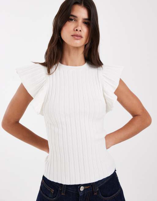 ASOS DESIGN maglietta a maniche corte in maglia a coste color crema