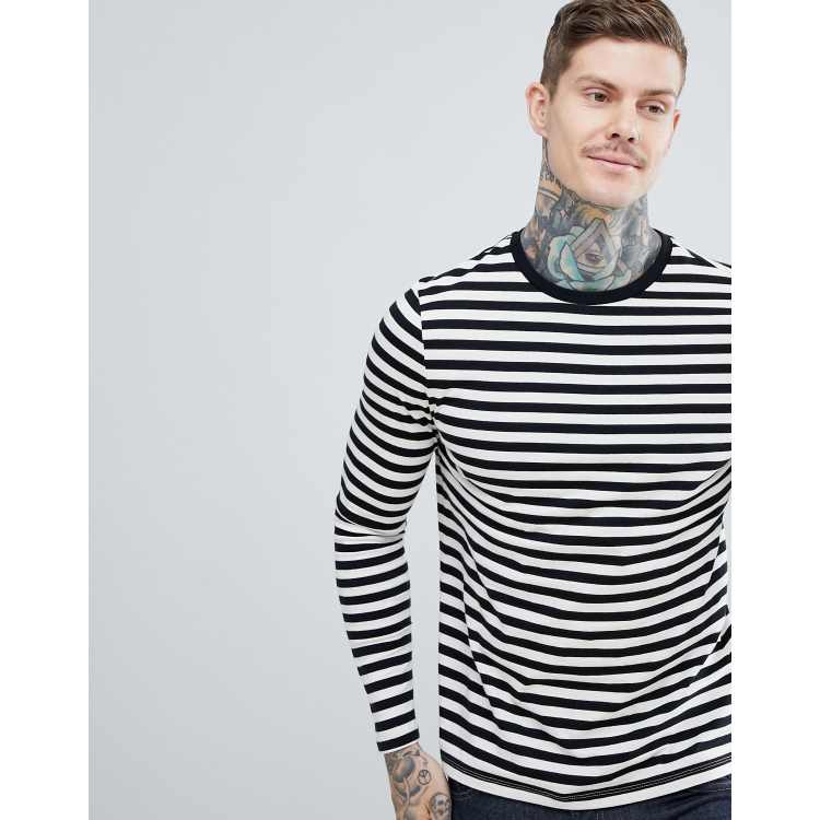 ASOS DESIGN Maglietta a maniche lunghe a righe bianche e nere ASOS - Main Image