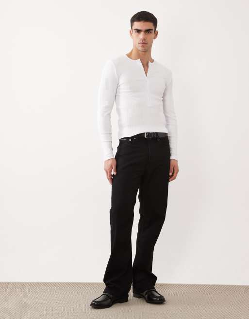 ASOS DESIGN - Maglietta a maniche lunghe attillata bianca a coste con collo serafino, 3 di 5