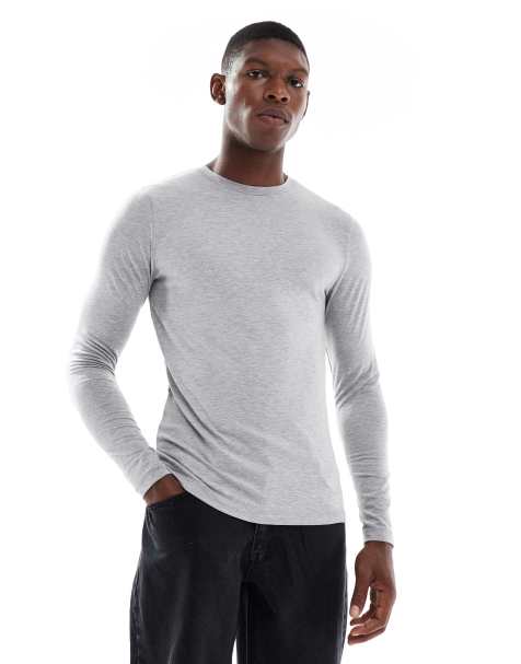 ASOS DESIGN - Maglietta a maniche lunghe attillata color grigio chiaro - view 1