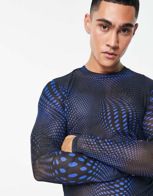 ASOS DESIGN - Maglietta a maniche lunghe attillata in rete stampata 