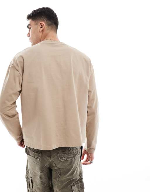 ASOS DESIGN - Maglietta a maniche lunghe basic squadrata oversize pesante da 240 gsm beige, 2 di 4