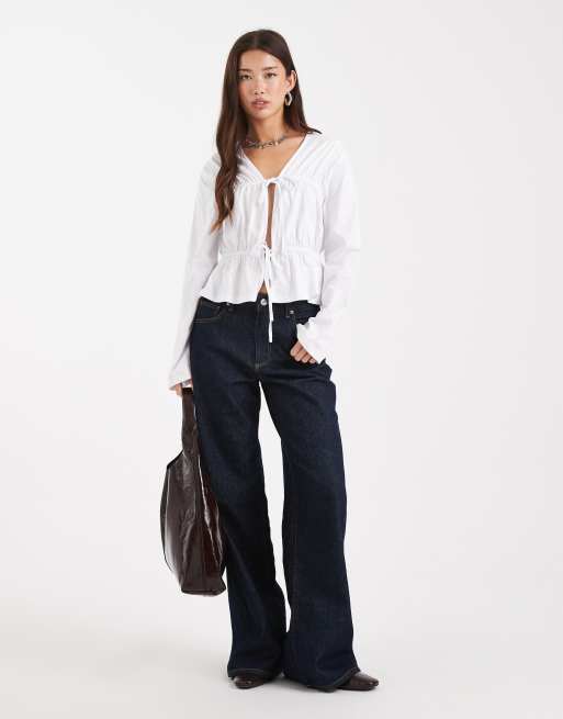 ASOS DESIGN - Maglietta a maniche lunghe bianca con pannello allacciato, 2 di 4